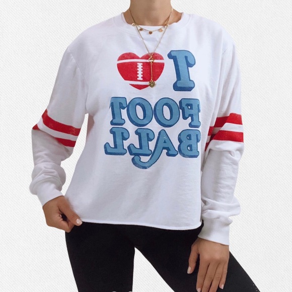 Modern Lux I Heart Love Football Crop Sweater - Picture 1 of 4